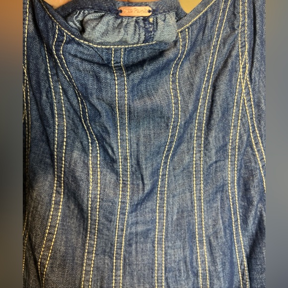 Free People Denim Dreams Denim Chambray Tie Shoulder Seamed Midi Dress XL - Picture 7 of 9